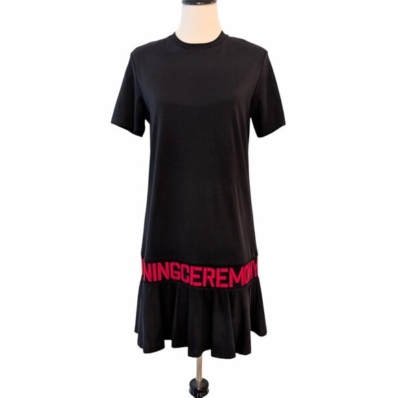 Opening Ceremony Womens Size XS Black Red Logo Tape S/S Drop Waist T-Shirt Dress - Picture 1 of 9